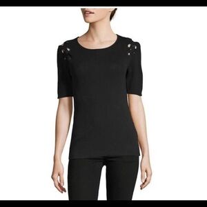 0 degrees Celsius black knit top with grommets detail, size XS